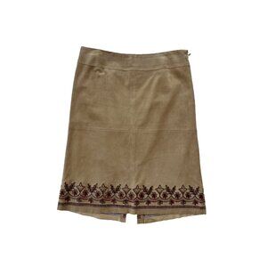 ANN TAYLOR LOFT Suede Skirt Leather Beige Tan Sz 8 Vintage 90s Made in Korea